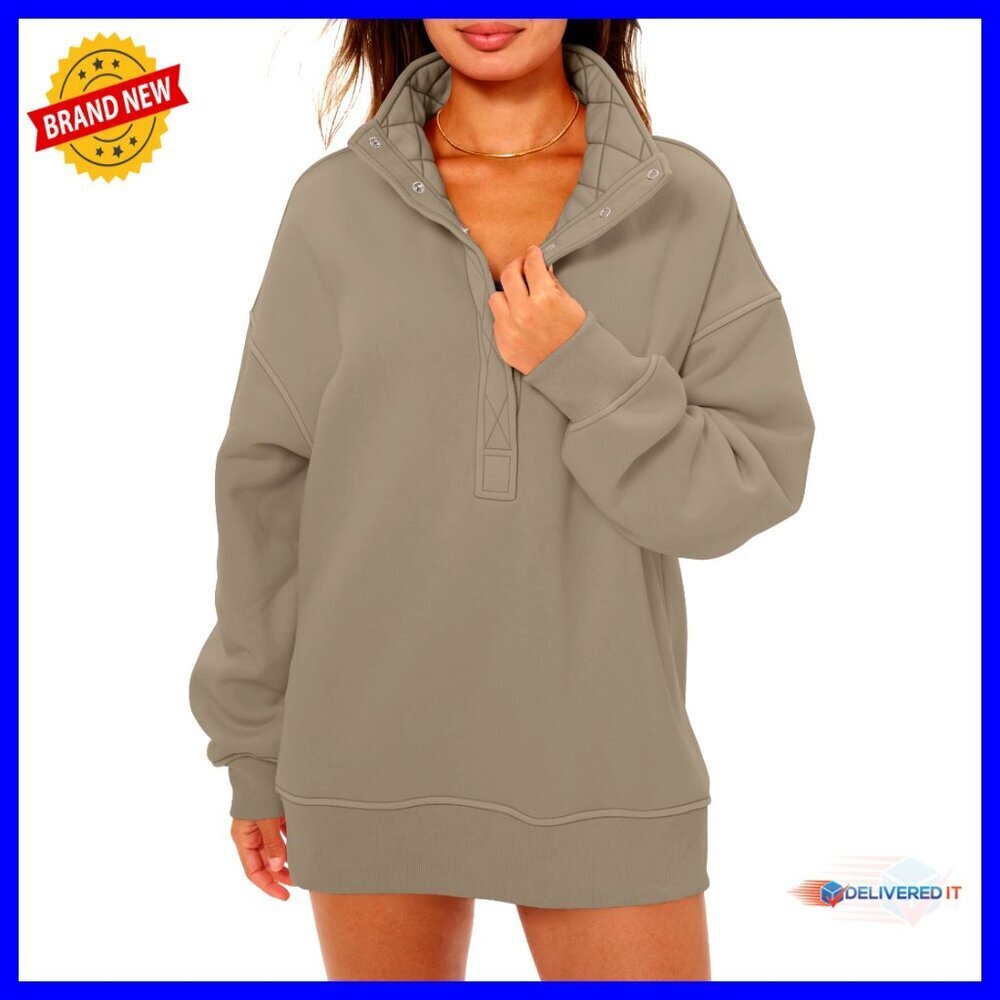 Oversized Henley Button Sweatshirt Casual Long Sleeve Pullover Y2K Chic